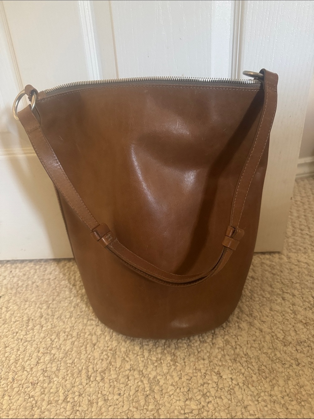 Brown Leather Bucket Shoulder Bag